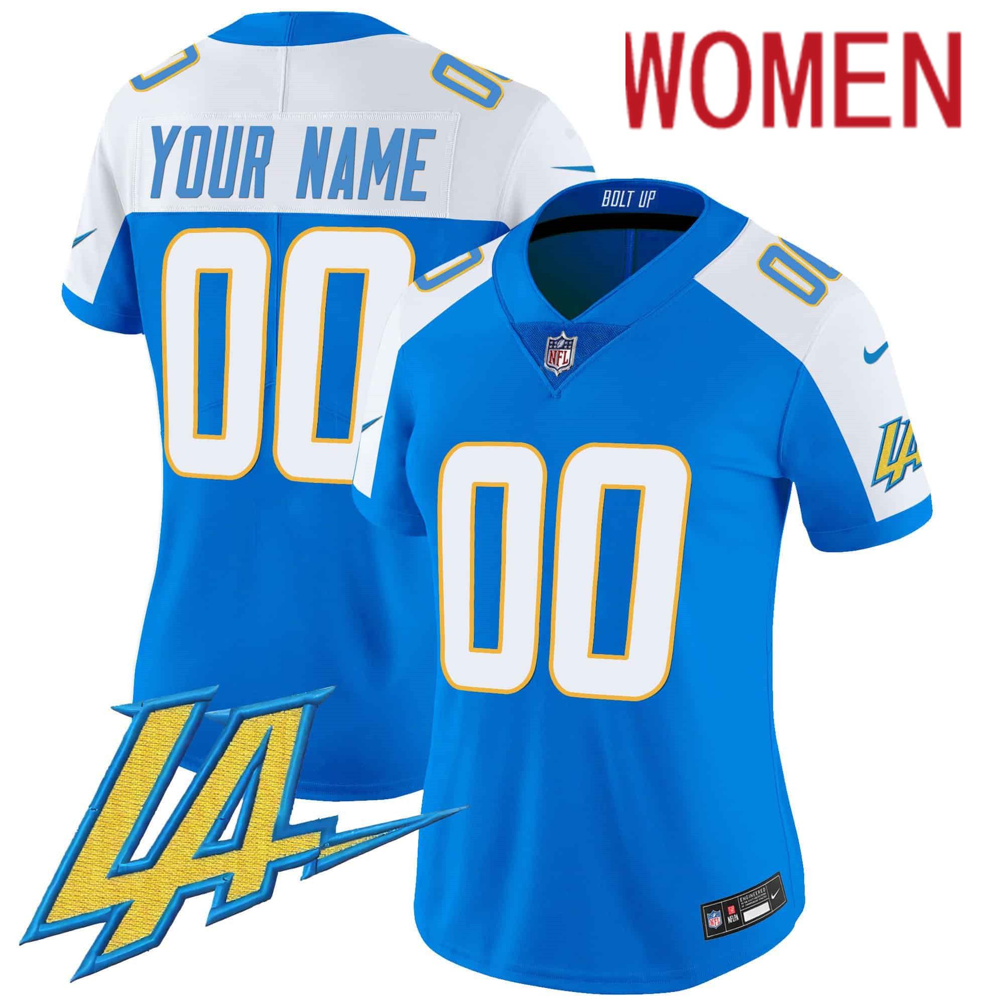 Women Los Angeles Chargers Light Blue 2024 Nike Vapor Limited Custom NFL Jersey->women nfl jersey->Women Jersey